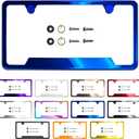 Bottom Corner Cut Out Version License Plate Frame Blue Mirror Chrome Electroplating Universal Fit Aluminum Screw On Cap Cover, T304 Stainless Steel, Rust Weather Proof (Qty: 1 Frame) Blue Chrome