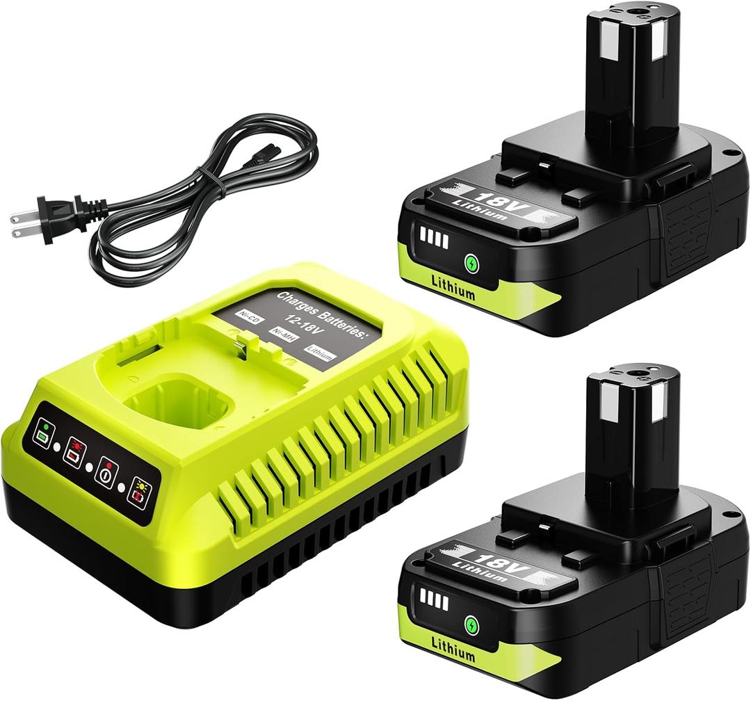 2Pack 3600mAh for Ryobi 18V Battery and Charger Combo, Replacement for Ryobi 18V Battery and Charger, Compatible with Ryobi 18 Volt Battery Lithium-ion P102 P103 P104 P105 P107 P108 P109 P122
