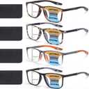 4 Pack Progressive Multifocus Reading Glasses for Men Women TR90 Sports Style Anti-Blue Light Computer Readers (Black & Grey & Leopard & Grey Leopard)
