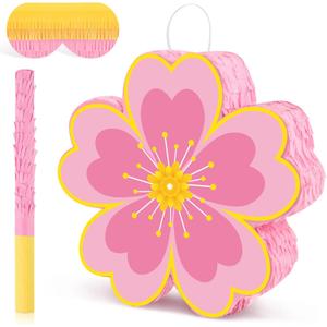Daisy Flower Piata Daisy Hippie Boho Pinata Pink Flower Pinata with Blindfold and Stick for Kids Boys Girls Birthday Baby Shower Gender Reveal Wedding Floral Party Supplies