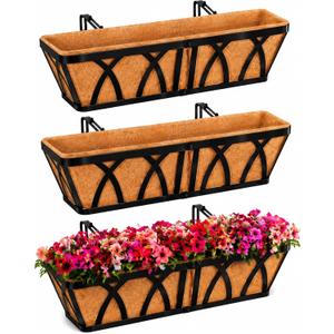 HKZ Deck Balcony Railing Planter Window Boxes - 3 Pack 24 Inch Planter Box, Balcony Planters Railing Hanging, Window Boxes Outdoor Fence Planters