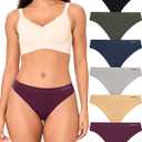 BAMBOO COOL Women's Thongs Seamless Moisture-Wicking Breathable Underwear High Stretchy Mid Waisted Panties Tagless 6 Pack (S)