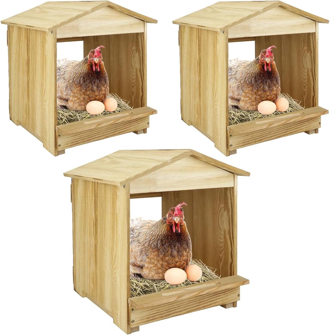 Chicken Nesting Box 3 Compartments - Wall Mount Wooden Egg Laying Nest Box for Chicken Coop, Easy to Assemble & Versatile Use for Hens, Ducks, Chickens