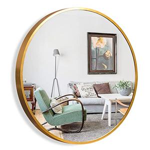 COHMJJY 27.6 Inch Circle Mirror with Brushed Metal Frame Round Bedroom Mirror Wall-Mounted Hanging Modern Decorative for Bathroom, Living Room, Bedroom, Entryway, Gold