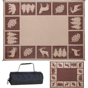 Stylish Camping 226097 6-feet by 9-feet Reversible Mat, Plastic Straw Rug, Large Floor Mat for Outdoors, RV, Patio, Backyard, Picnic, Beach, Camping - Hunter Mat (Brown/Beige)
