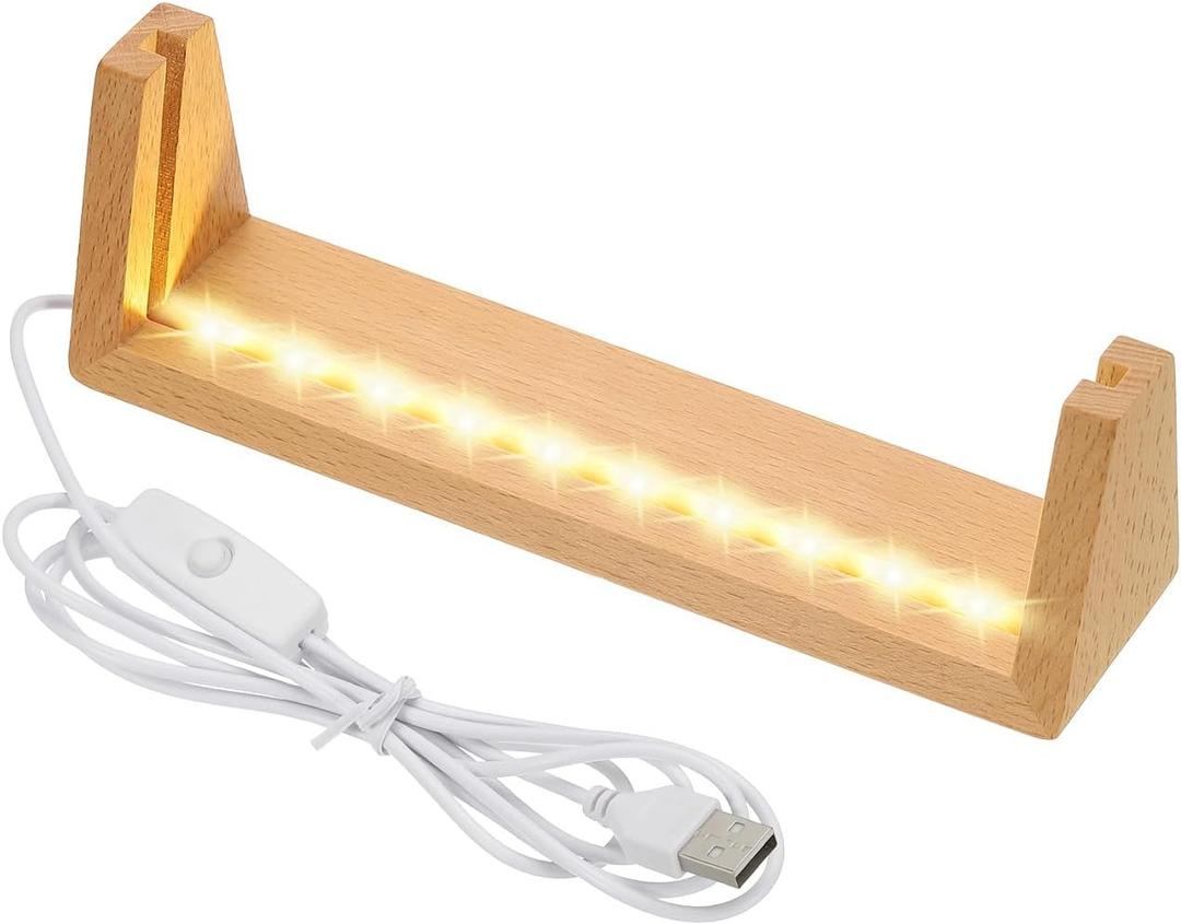 PATIKIL 7 Inch Wooden LED Light Base, Beech Wood Light Display Stand Table Lighted Lamp Base Night Light for Crystal Glass Resin Art, Warm Light