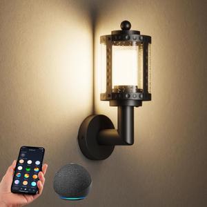 XMCOSY+ Outdoor Wall Light, Smart Porch Light, RGBCW LED Outdoor Sconce Lights, WiFi APP Control, Compatible with Alexa, IP65 Waterproof Outdoor Light Fixture, 1 Pack (Black)