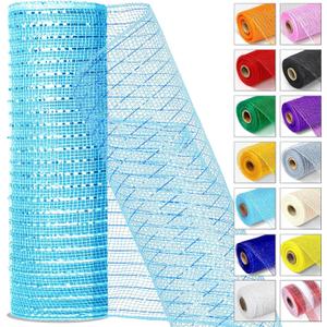 Soft Blue Metallic Deco Mesh Ribbon – 10" x 10 Yards Roll for Wreaths, Crafts, Christmas & Halloween – Sparkly Decorative Mesh for Holiday DIY, Gift Wrapping & Party Decor (1 Roll)