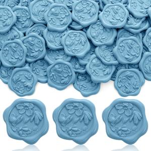 100pcs 3D Magnolia Wax Seal Stickers Self- Adhesive Wedding Invitation Envelope Botanical Seal Stickers Proper for Invitation Christmas Wrapping Party Gift (Dusty Blue)