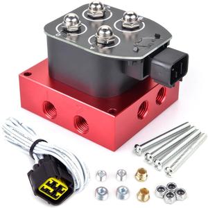 Air Ride Controller Air Ride Manifold Bag Controller Solenoid Valve 1/4 NPT 0-200Psi 12V Control Air Bag Suspension Red (4-Valver)