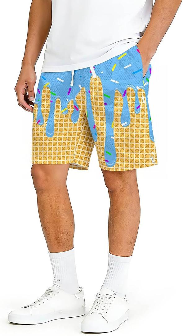 Cozople Mens Mesh Athletic Shorts Quick Dry Ice Cream Drip with Pockets (XL)