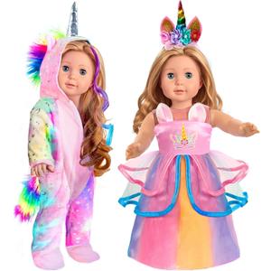 2-Sets 18-inch Doll-Clothes Set - Unicorn Clothes with Hair Clip and Headband - Compatible with All 18 inch Dolls Accessories for Kids -Pink