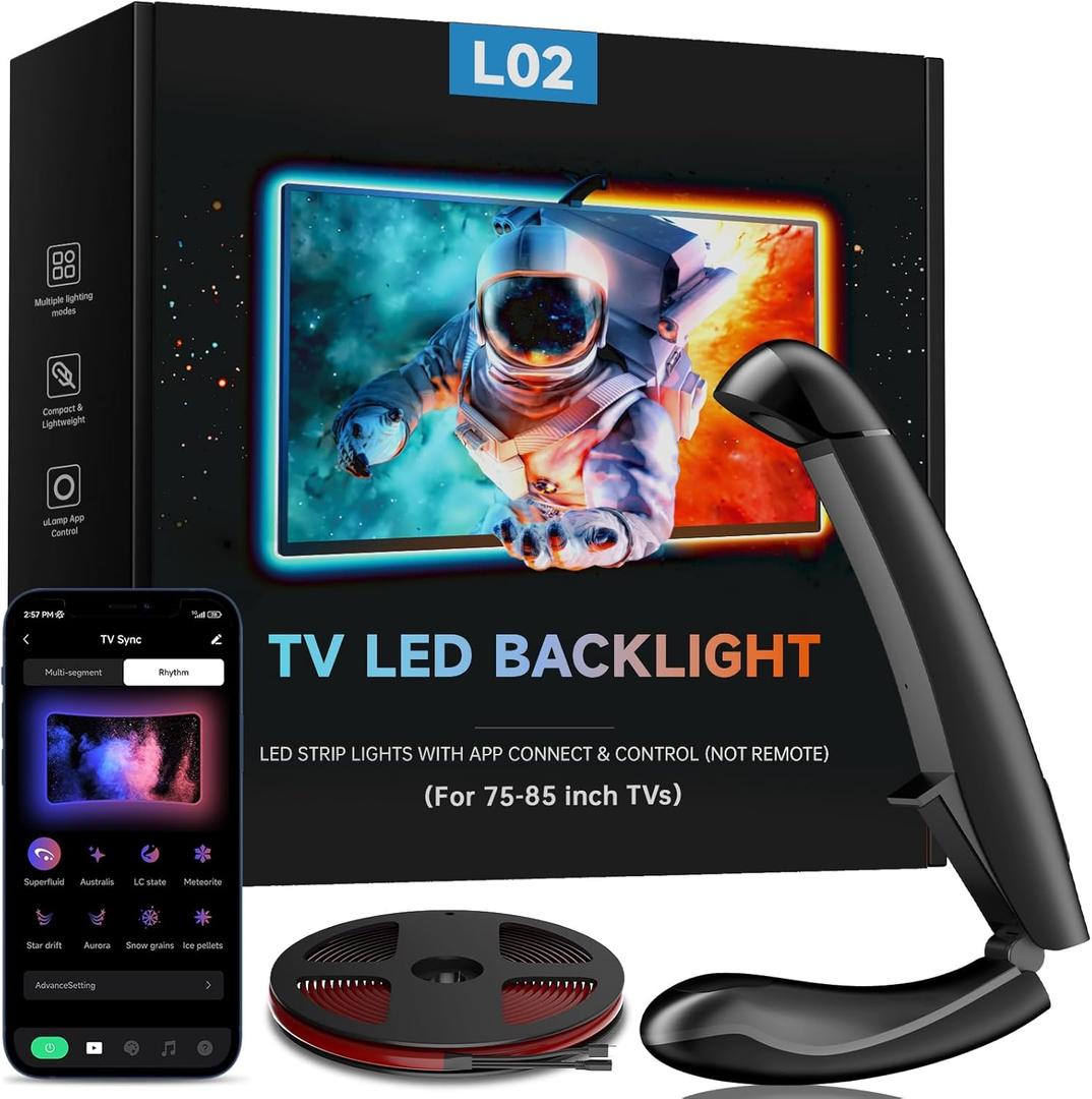 TV Backlight Sync to Screen with Sensor, 18ft RGB LED Light Strip for 75-85 Monitor, Smart App Control, Game & Music Sync Color Lighting