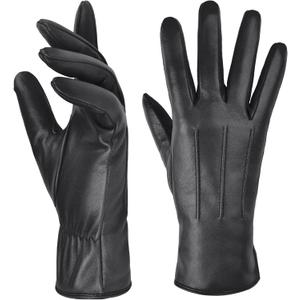 Harssidanzar Womens Winter Warm Cashmere Lining Touchscreen Texting Warm Driving Lambskin Leather Gloves GL017 (Medium, Black)