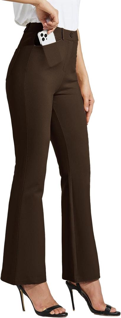 Willit Women's Yoga Dress Pants Bootcut Stretch Work Slacks Office Pants 4 Pockets (Medium, Brown)