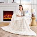 Luxury Faux Rabbit Fur Throw Blanket, Soft Bubble Fluffy Blanket Cozy Fuzzy Throw Blankets for Bed Sofa Couch, Decorative Thick Warm Plush Fuzzy Elegant Soft Mink Blanket (60" x 80",Cream White)