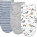 SwaddleMe by Ingenuity Monogram Collection Baby Swaddle, 100% Cotton, Improves Sleep & Calms Startle Reflex, 0-3 Months, Pocket Fold Design for Easy Changes, 1.0 TOG, 3-Pack - Dino Mite