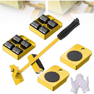 Furniture Lift Mover Tool Set With 4 Pieces 360 Wheels, Dolly and Lifter for Moving Heavy Furniture, Maximum Load Sliders, Yellow