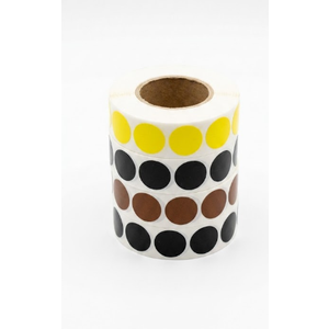 Perco Fluorescent 1-Inch Round Circle Dot Sticker Labels - Multi-Roll Pack (4 Rolls, 1,000 Labels Each) - Permanent Adhesive, Vibrant Colors, Strong Hold - Perforated for Easy Use -, Yellow, Black, Black, Brown
