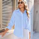 Button Down Shirts for Women Wrinkle Resistance Dress Shirts Collared Long Sleeve Formal Tops (L)