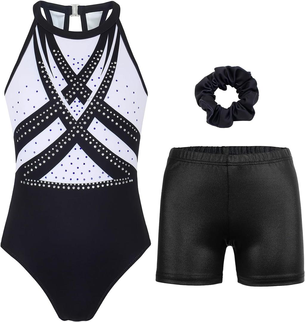 MODAFANS Gymnastics Leotards for Girls With Shorts Tumbling Dance Clasp Back Activewear (10-11 Years, Multi-geometry Set)