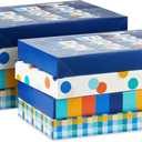 Hallmark Designed Shirt Boxes with Lids (8 Boxes: 2 Each of Orange and Blue Stripes, Plaid, Dots, Happy Birthday) for Birthdays, Father's Day, Graduations (1 Count (Pack of 8))