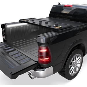 KUIPERAUTO Tri Hard Truck Bed Tonneau Cover Compatible with 2002-2026 Dodge Ram 1500 Classic & New Body/2003-2024 Ram 2500 3500 (w/o Ram Box)-6.5 FT Aluminum (Utility Track System w/LED Light Strip)