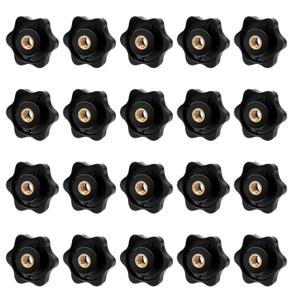 MOZEAT LENS 20 Pack 1/4-20 Knob 6 Star Knobs 1/4 Inch 20 Female Threaded Hexagon Head Thru Knob Clamping Knobs Jig Knobs T Track Bolts, Black