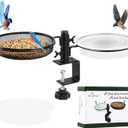 HRAYLTOP Deck Bird Feeders with Metal Mesh Tray and 2 Water Bowls - Detachable Adjustable Heavy Duty Clamp Bracket, Rail Bird Bath Balcony Porch Railing Feeder Perfect for Attracting Birds. (Hight 8.8 Inch-1)