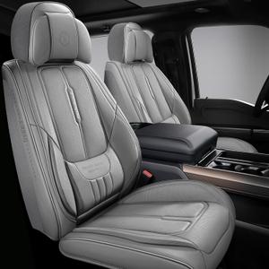 NS YOLO Universal Fit Full Coverage Leather Car Seat Covers for Cars,SUVs and Pick-up Trucks, Car Seat Protector,Automotive Seat Covers Full Set,Car Seat Cushion,Grey Seat Cover for 5 Seats