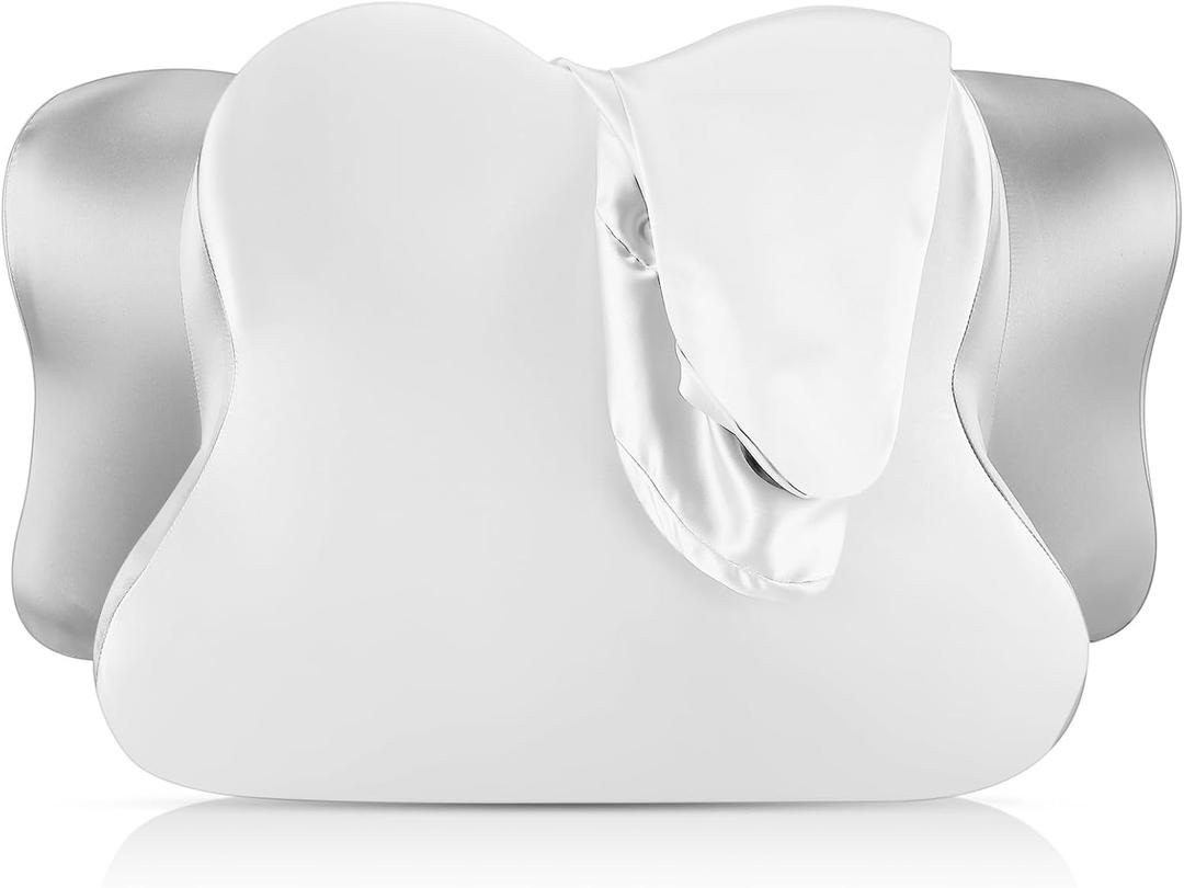 Cervical Neck Pillowcase (Only Pillowcase) Satin Pillow Cover with Zipper Ergonomic Contour Pillow Cover for Side Back Stomach Sleepers(White and Gray,Standard Size)
