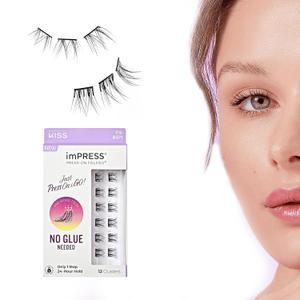 KISS imPRESS False Eyelashes, Lash Clusters, Falsies, Chic Wispy', 12mm-14mm, Includes 12 pieces of pre-bonded lashes, Contact Lens Friendly, Easy to Apply, Reusable Strip Lashes
