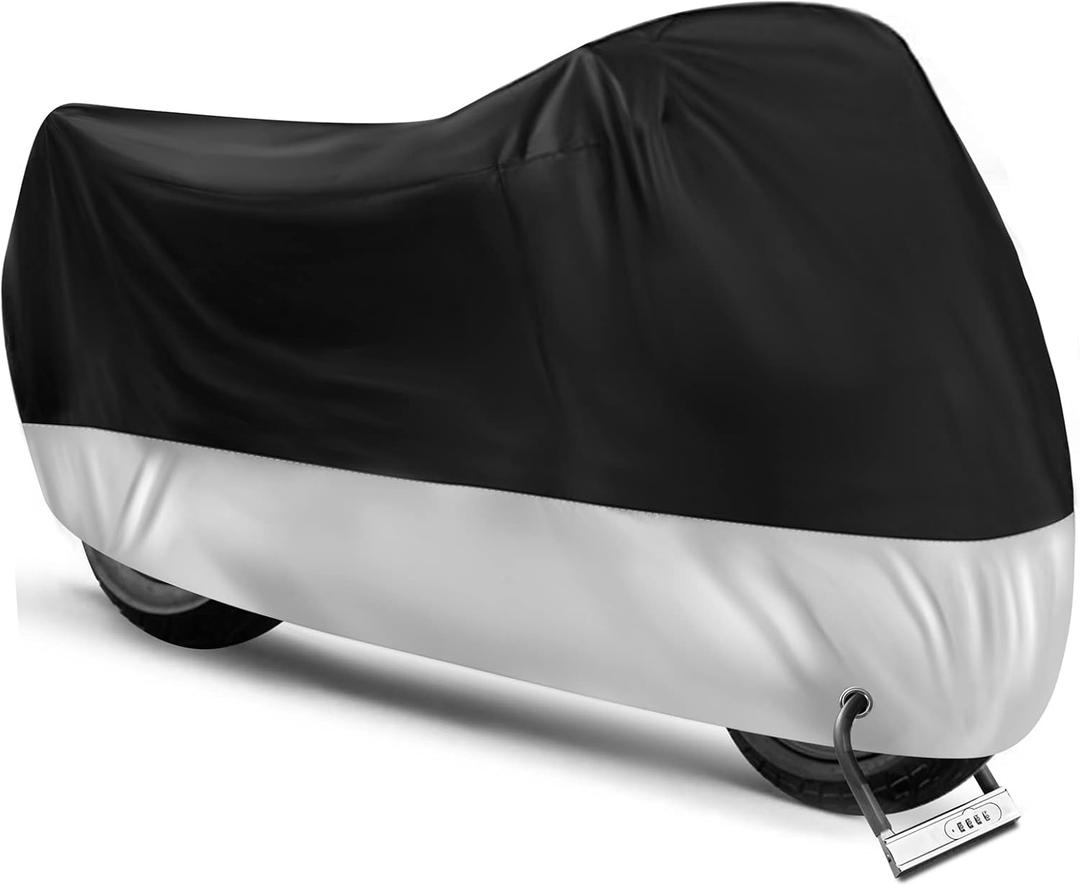 Motorcycle Cover,Motorbike Cover All Season Universal Weather Waterproof Sun Outdoor Protection with Lock-Holes & Storage Bag,XXL Motorcycles Vehicle Cover (us-2xl)