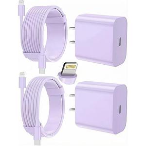 FEEL2NICE iPhone Charger Fast Charging 2 Pack Type C Wall Charger Block with 2 Pack [6FT&10FT] Long USB C to Lightning Cable for iPhone 14/ 13/ 12/ 12 Pro Max/ 11/ Xs Max/ XR/ X, AirPods Pro, Purple