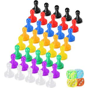 Zhanmai 40 Pcs Board Game Pieces Game Pawns Multicolored Plastic Chess Pawn Pieces for Board Play and 4 Pcs 6 Sided Round Corner Solid Color Dice for Chess Play Components Tabletop Markers