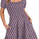 ANRABESS Womens 2026 Summer Casual Dress Square Neck Puff Sleeve Boho Beach Vacation Short Dress