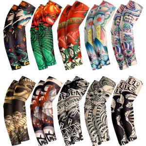Boao 20 Pcs Men's Cooling Arm Sleeves Long Fingerless Arm Cover Anti Slip UV Sun Protection Sports Temporary Tattoo Sleeves M