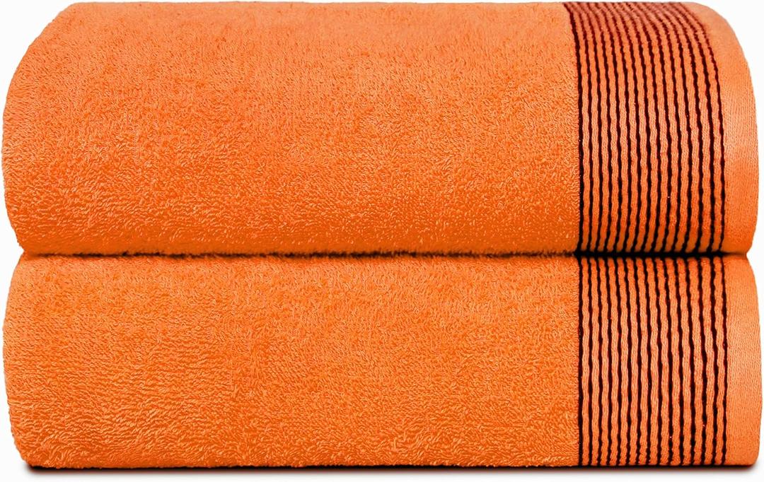 BELIZZI HOME Ultra Soft 2 Pack Oversized Cotton Bath Towels, 28x55 inches, Orange