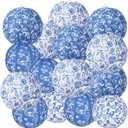15 Pcs Chinoiserie Paper Lanterns 10In 8In Blue and White Porcelain Hanging Lantern Party Decorations Chinese Round Lantern Ceiling Home Decor for Birthday Baby Bridal Shower Wedding Decor