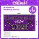 2026 Graduation Party Plastic Backdrop - 65" x 32.7" Congrats Grad Banner in Purple, Large Class of 2026 Decorations, Photography & Grad Party Supplies
