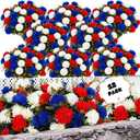 Sariiraw 12 Stems Artificial Patriotic Mums Red White Blue Outdoor Decor