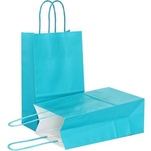 AZOWA Teal Blue Gift Bags Mini Kraft Paper Bags with Handles (4.7 x 2.4 x 6 in, Teal, 25 Pcs)