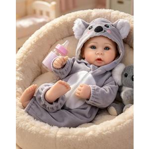 Aori 17 Inch Lifelike Baby Dolls Realistic Doll with Real Life Lightweight Soft Body & Grey Outfits, for Girls 3+ Role Play, Adoption Day, Photography Prop, Collectible