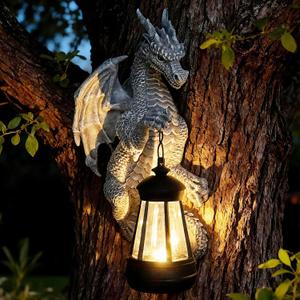 Garden Statues Tree Hugger Dragon - Halloween Dragon Statue Solar Lights Outdoor Patio Wall Decor,Christmas& Mothers Day&Birthday Gifts for Grandma Mom Women,Ideas Arts Crafts Waterproof Resin Lantern