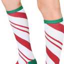 Century Star Knee High Striped Socks for Women - Long Thin Tube Sports Thigh High Socks Tall Stockings (One Size, 1 Pack Christmas White Red)