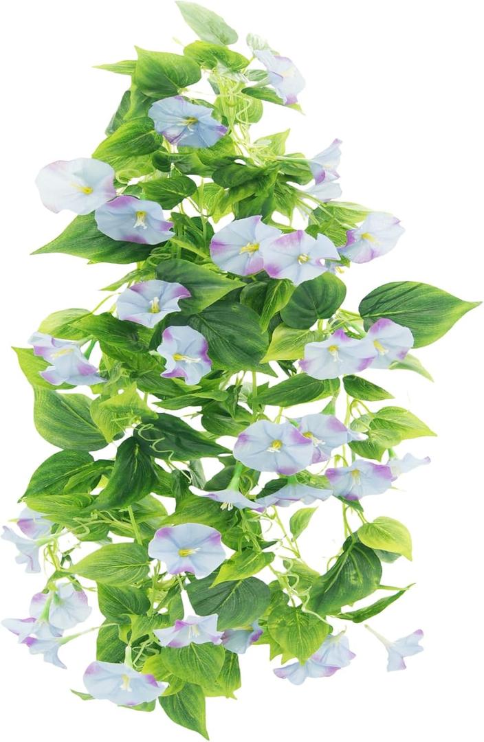 FERIAL Artificial Vines 15Feet Silk Flower Garland for Outdoors Blue Morning Glory Vine Artificial Flowers Hanging Plants Garland Fake Green Plant 2Pcs for Wall Fence Indoor Wedding Banquet Decor