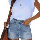 ZOLUCKY Women's Blue Solid Mid Rise Stretchy Ripped Jean Shorts Size S