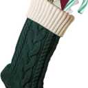 Nanou Christmas Stockings 18" Knitted Christmas Socks Family Holiday Decorations Great Big Stockings for Gift to Family, Friends and Kids (Green(Body)+Ivory (Mouth), Length 18",Pack 1)