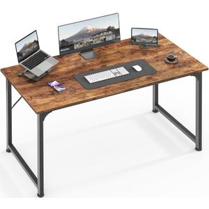 Huuger Modern Simple Office Desk, 40 Inch Gaming Desk with Storage, Black Metal Frame, Large Legroom (Brown)