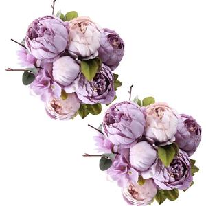 Fule 2 Pack Large Artificial Peony Silk Flower Bouquets Arrangement Wedding Centerpieces (New Purple)